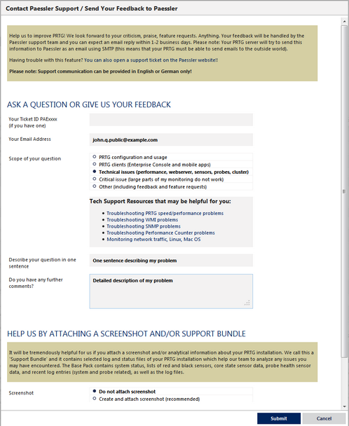 The Contact Support / Feedback Form